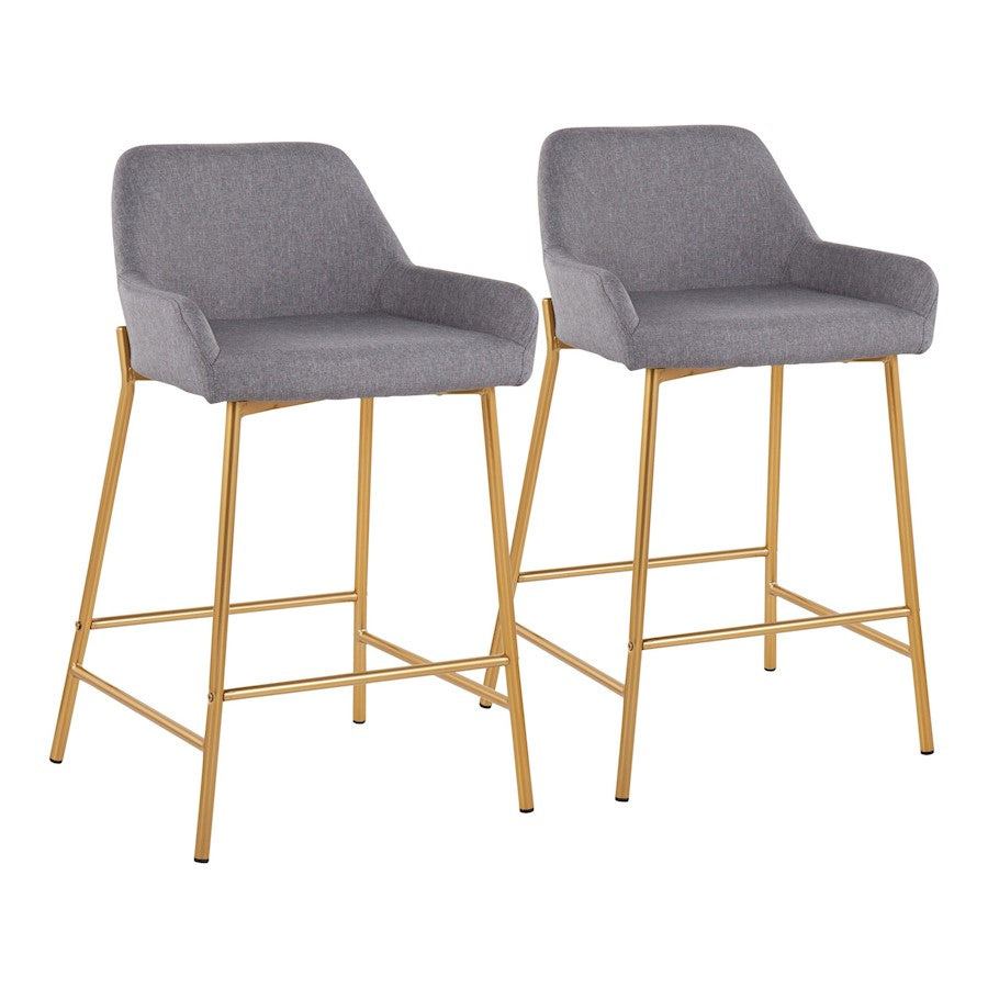 LumiSource Daniella Counter Stool, Set of 2, Gold/Grey Fabric - B24-DNLA2AUGY2