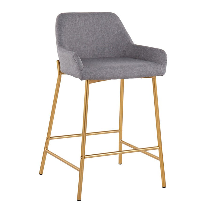 LumiSource Daniella Counter Stool, Set of 2, Gold/Grey Fabric