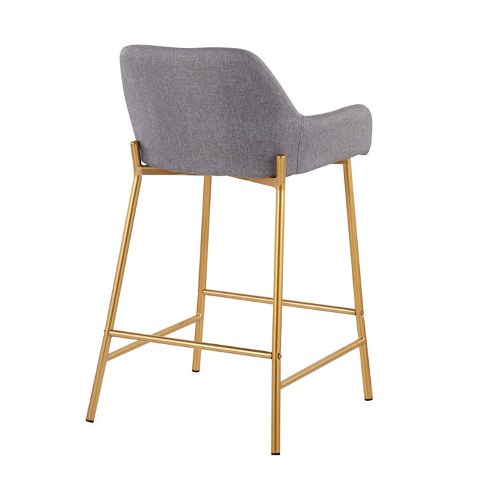 LumiSource Daniella Counter Stool, Set of 2, Gold/Grey Fabric