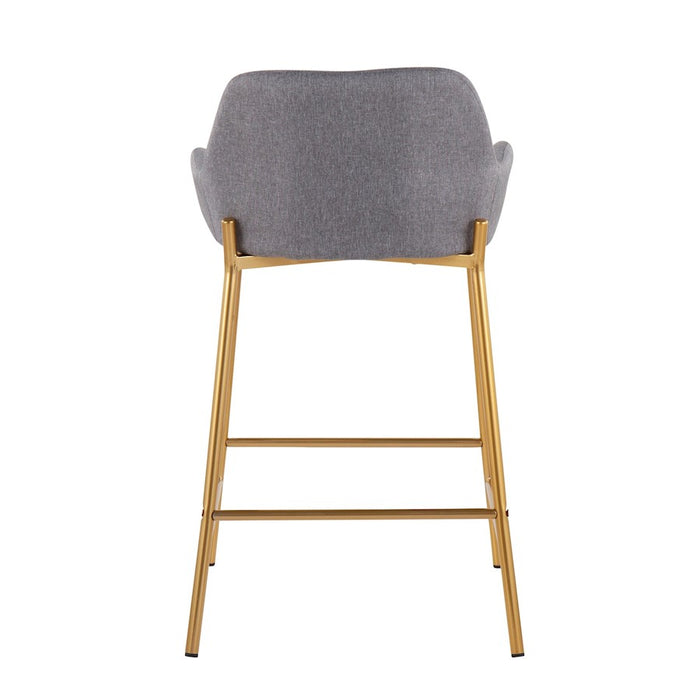 LumiSource Daniella Counter Stool, Set of 2, Gold/Grey Fabric