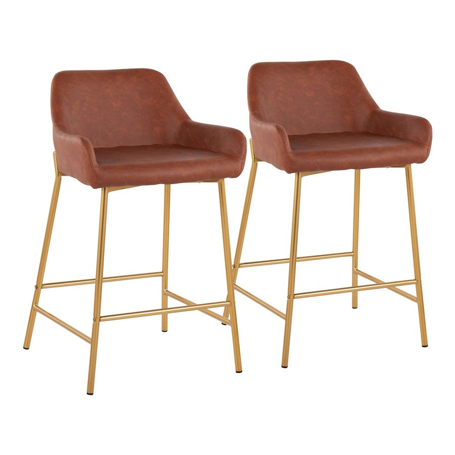 LumiSource Daniella Counter Stool, Set of 2, Gold/Camel - B24-DNLA2AUPUCAM2