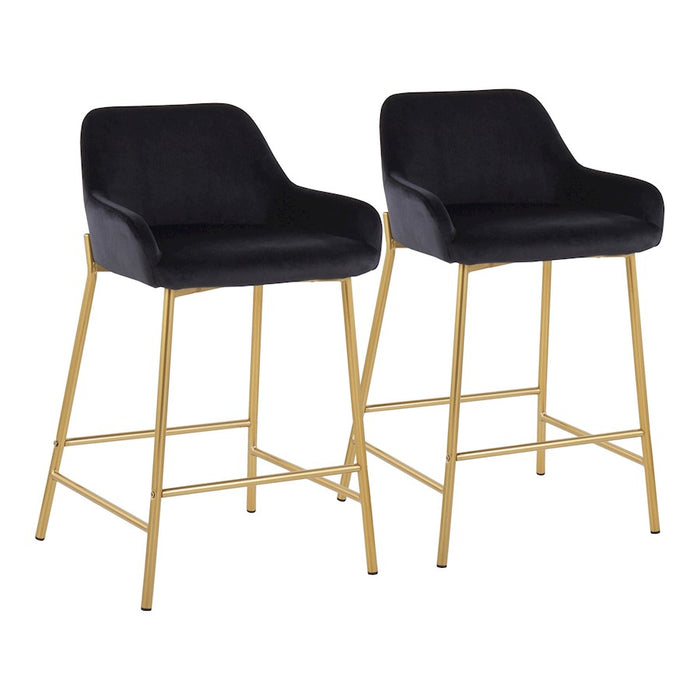 LumiSource Daniella Counter Stool, Set of 2, Gold/Black Velvet - B24-DNLA2AUVBK2