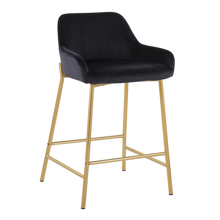 LumiSource Daniella Counter Stool, Set of 2, Gold/Black Velvet