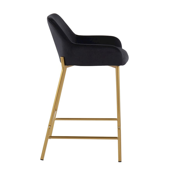 LumiSource Daniella Counter Stool, Set of 2, Gold/Black Velvet