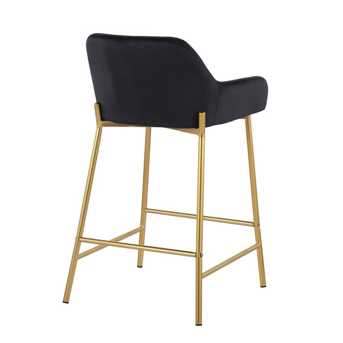 LumiSource Daniella Counter Stool, Set of 2, Gold/Black Velvet