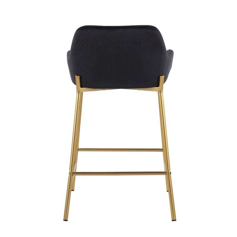 LumiSource Daniella Counter Stool, Set of 2, Gold/Black Velvet