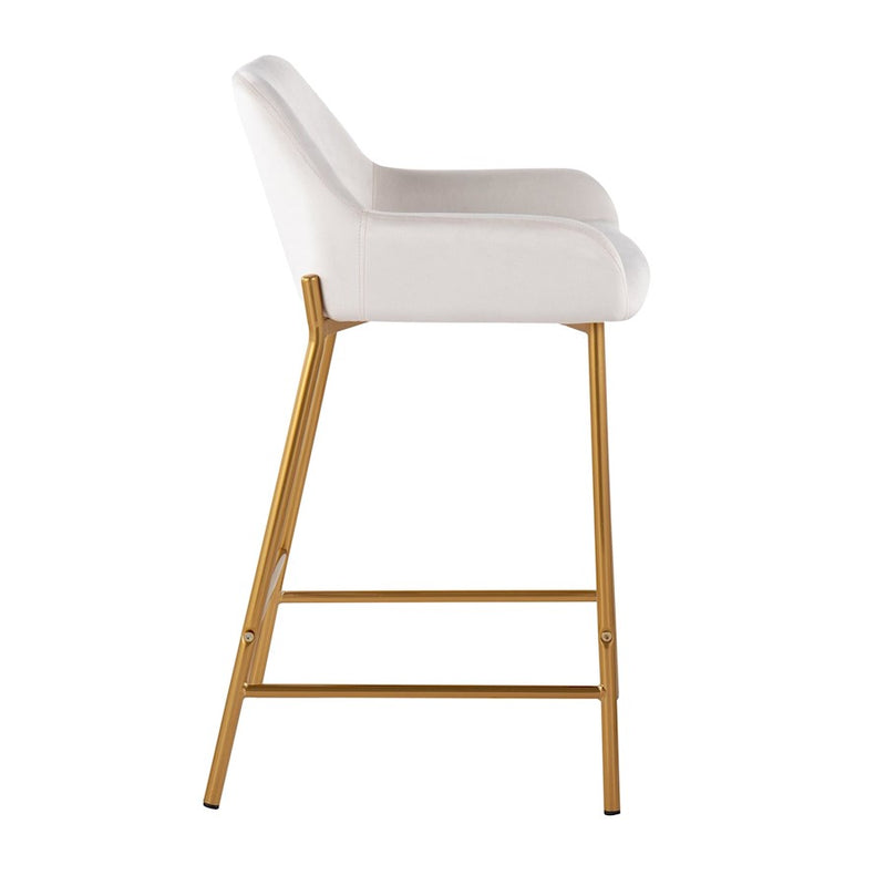 LumiSource Daniella Counter Stool, Set of 2, Gold/White Velvet