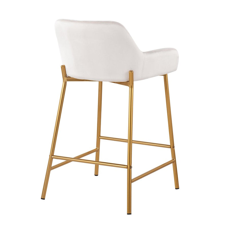 LumiSource Daniella Counter Stool, Set of 2, Gold/White Velvet
