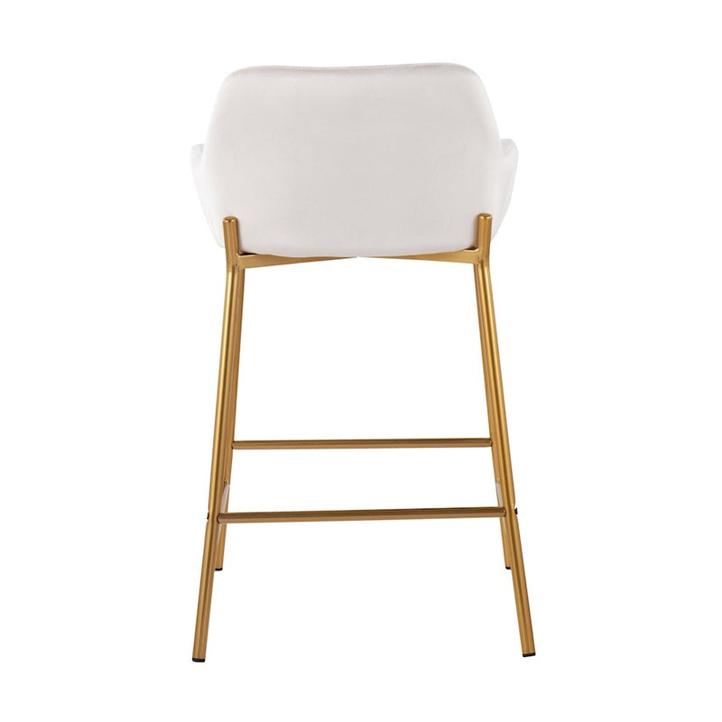 LumiSource Daniella Counter Stool, Set of 2, Gold/White Velvet