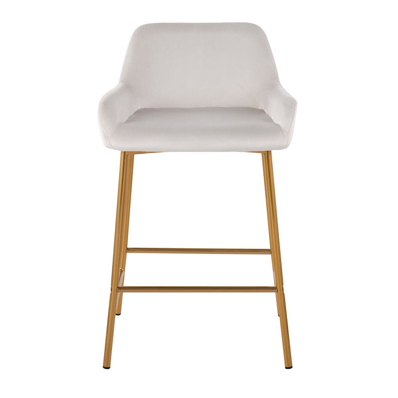 LumiSource Daniella Counter Stool, Set of 2, Gold/White Velvet