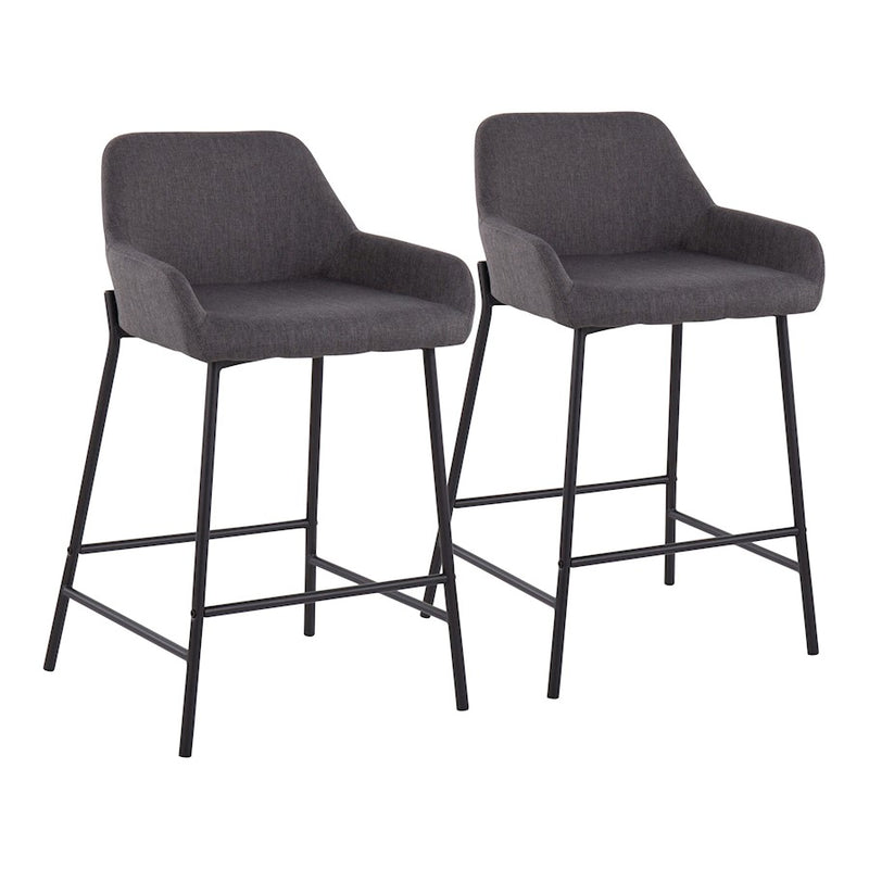 LumiSource Daniella Counter Stool Set of 2 | Black Metal & Charcoal Fabric | Industrial Kitchen Island & Breakfast Bar | Model B24-DNLA2BKCHAR2