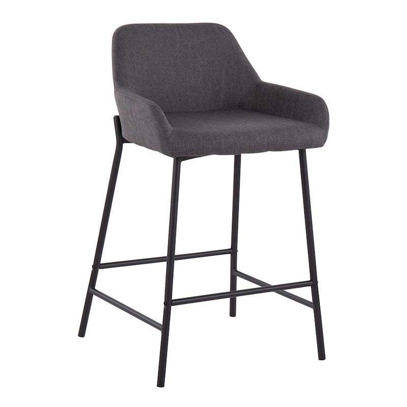 LumiSource Daniella Counter Stool Set of 2 | Black Metal & Charcoal Fabric | Industrial Kitchen Island & Breakfast Bar | Model B24-DNLA2BKCHAR2