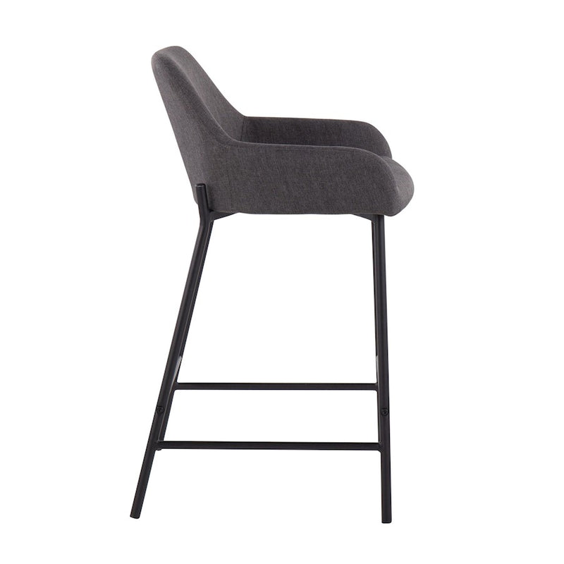 LumiSource Daniella Counter Stool Set of 2 | Black Metal & Charcoal Fabric | Industrial Kitchen Island & Breakfast Bar | Model B24-DNLA2BKCHAR2