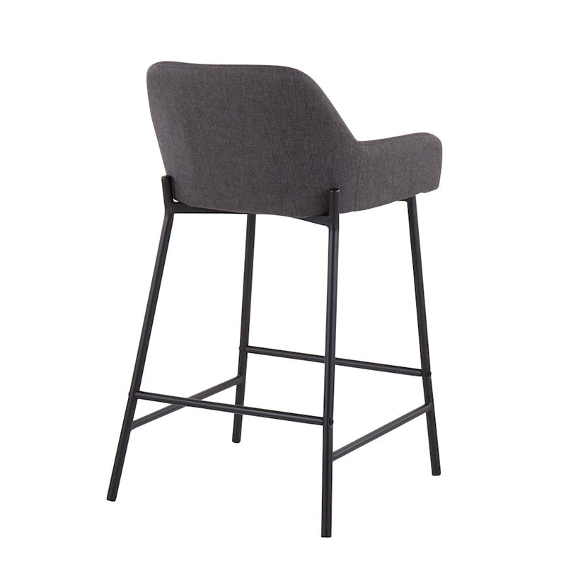 LumiSource Daniella Counter Stool Set of 2 | Black Metal & Charcoal Fabric | Industrial Kitchen Island & Breakfast Bar | Model B24-DNLA2BKCHAR2