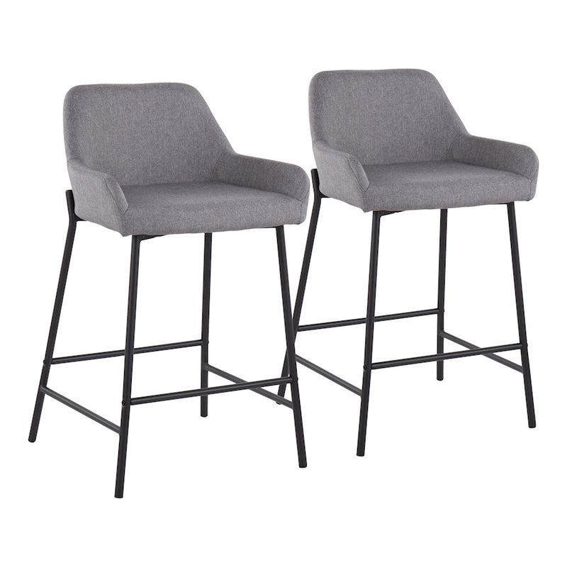 LumiSource Daniella Counter Stool, Set of 2, Black/Grey Fabric - B24-DNLA2BKGY2