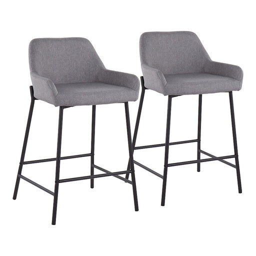 LumiSource Daniella Counter Stool, Set of 2, Black/Grey Fabric - B24-DNLA2BKGY2