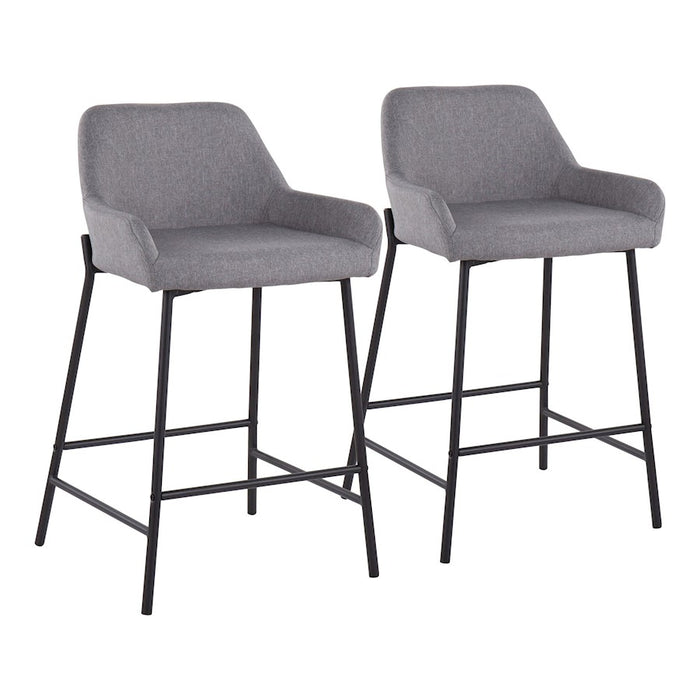 LumiSource Daniella Counter Stool, Set of 2, Black/Grey Fabric - B24-DNLA2BKGY2