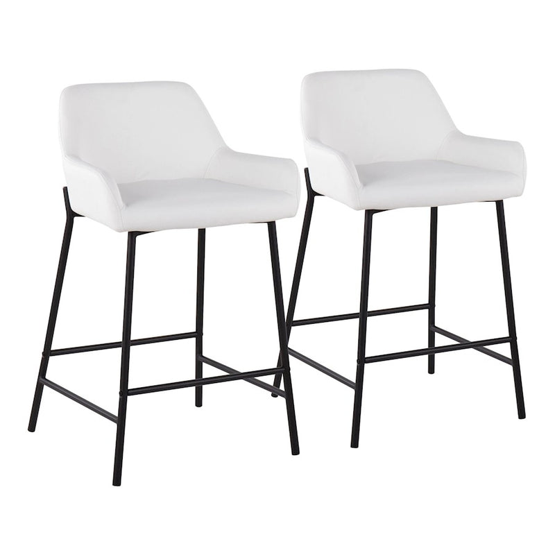 LumiSource Daniella 33in Counter Stool Set of 2 | Industrial Black Metal and White PU | Kitchen Island & Breakfast Bar | Model B24-DNLA2BKPUW2