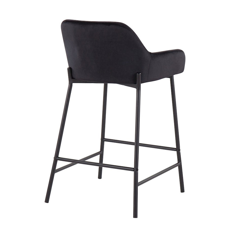 LumiSource Daniella 24.5in Counter Stool Set of 2 | Industrial Black Metal and Black Velvet | Kitchen Island & Breakfast Bar | Model B24-DNLA2BKVBK2