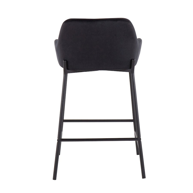 LumiSource Daniella 24.5in Counter Stool Set of 2 | Industrial Black Metal and Black Velvet | Kitchen Island & Breakfast Bar | Model B24-DNLA2BKVBK2