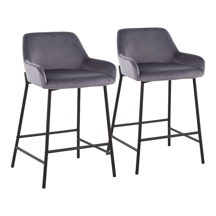 LumiSource Daniella Counter Stool, Set of 2, Black/Silver - B24-DNLA2BKVSV2