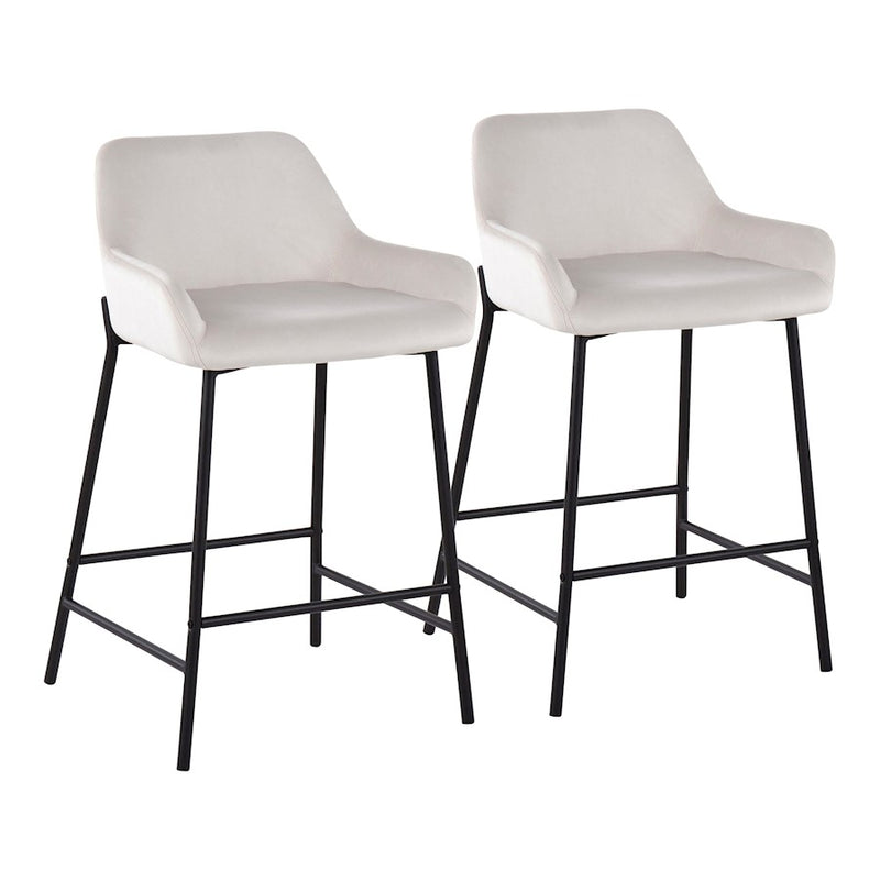 LumiSource Daniella Counter Stool, Set of 2, Black/White Velvet - B24-DNLA2BKVW2