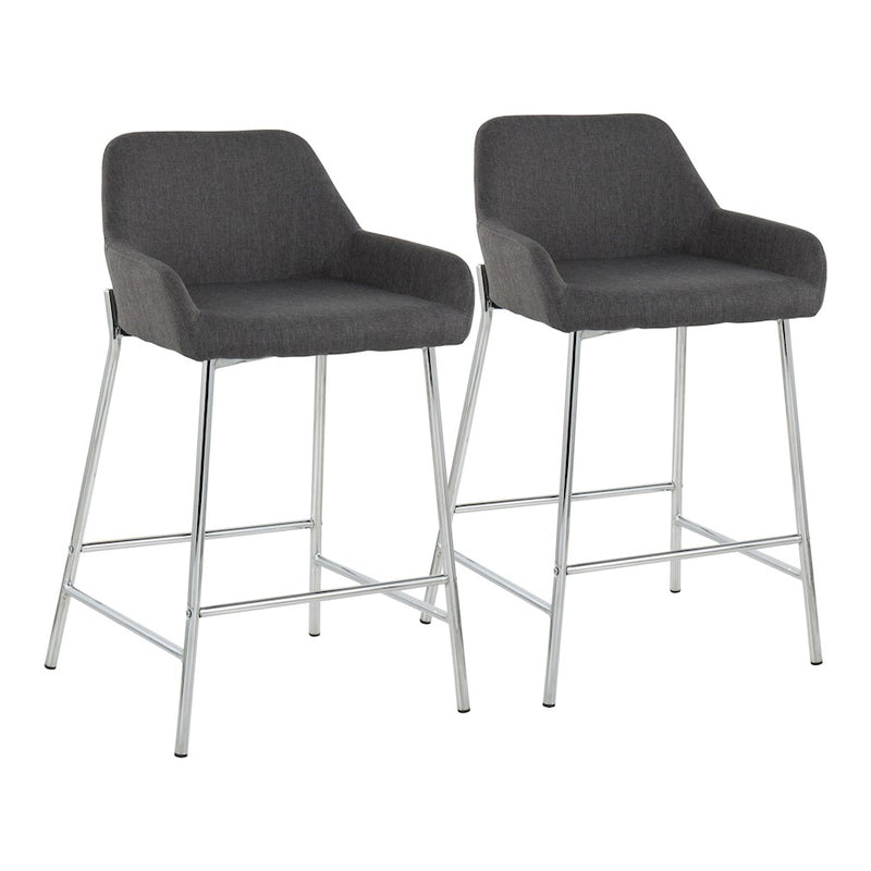LumiSource Daniella Counter Stool, Set/2, Chrome/Charcoal - B24-DNLA2CHRMCHAR2