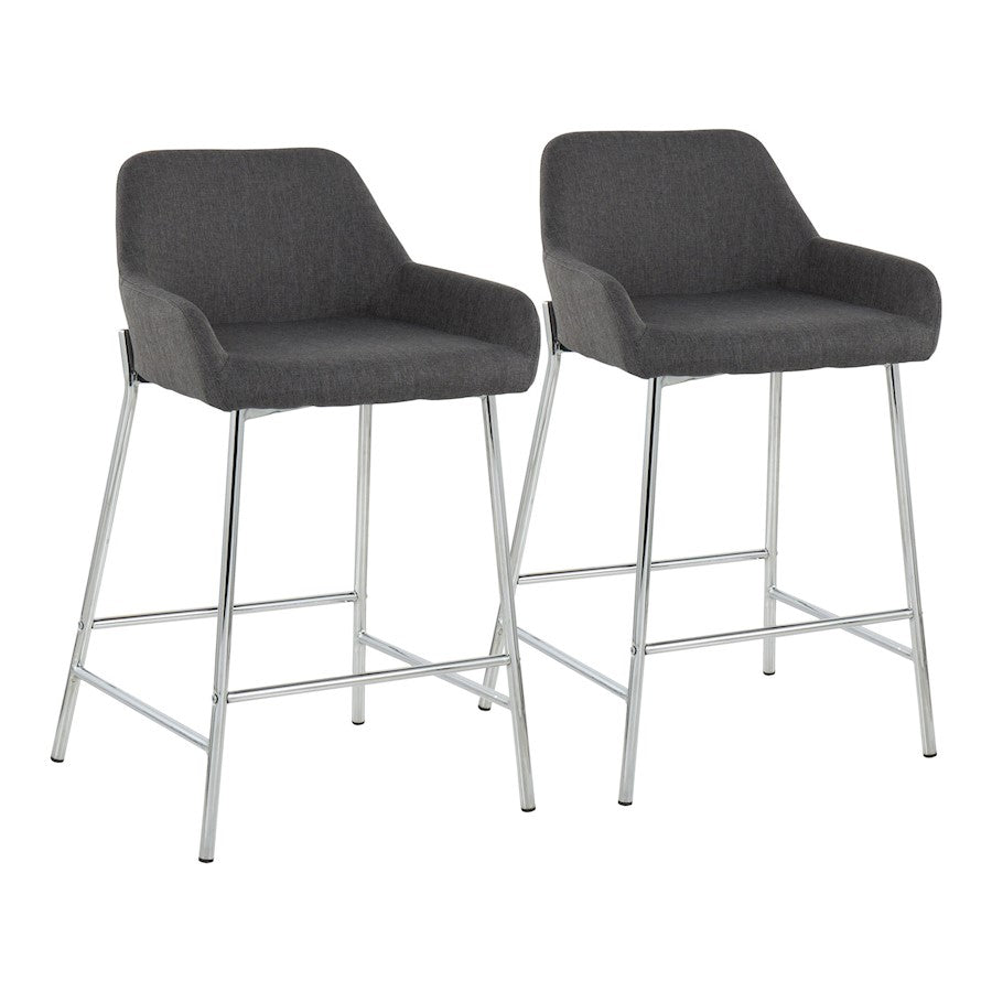 LumiSource Daniella Counter Stool, Set/2, Chrome/Charcoal - B24-DNLA2CHRMCHAR2