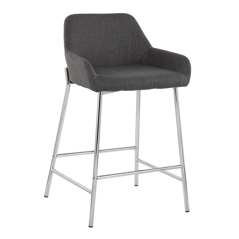 LumiSource Daniella Counter Stool, Set of 2, Chrome/Charcoal