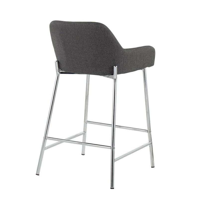 LumiSource Daniella Counter Stool, Set of 2, Chrome/Charcoal