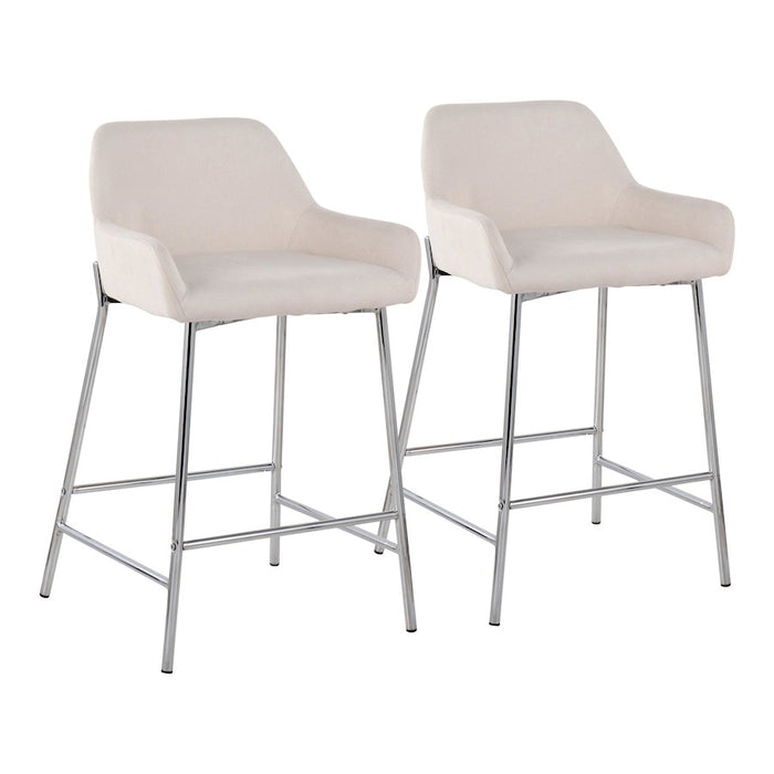 LumiSource Daniella Counter Stool, Set of 2, Chrome/Cream - B24-DNLA2CHRMCR2