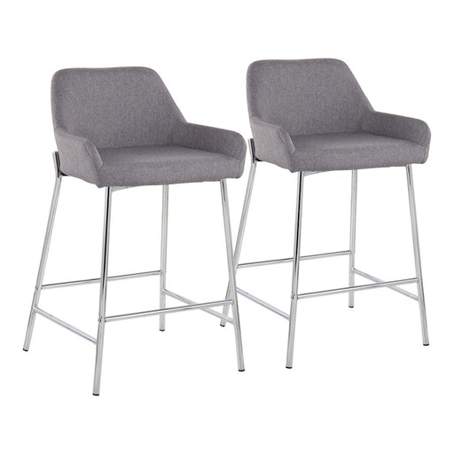 LumiSource Daniella Counter Stool, Set/2, Chrome/Grey Fabric - B24-DNLA2CHRMGY2