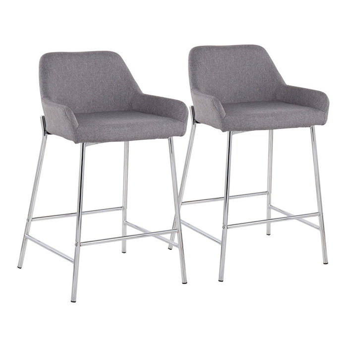 LumiSource Daniella Counter Stool, Set/2, Chrome/Grey Fabric - B24-DNLA2CHRMGY2
