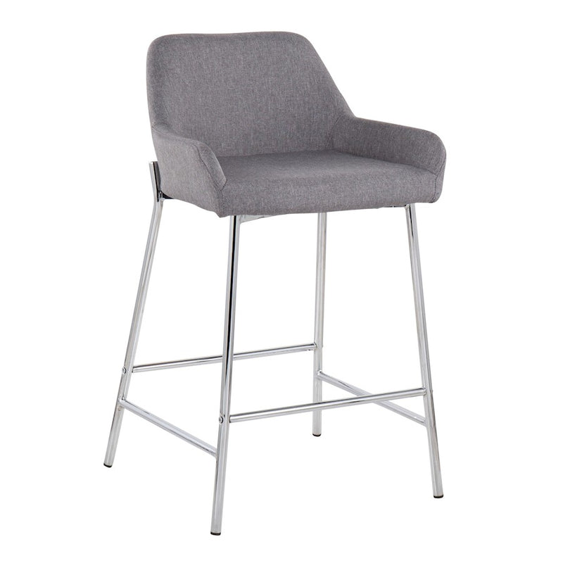 LumiSource Daniella Counter Stool, Set of 2, Chrome/Grey Fabric