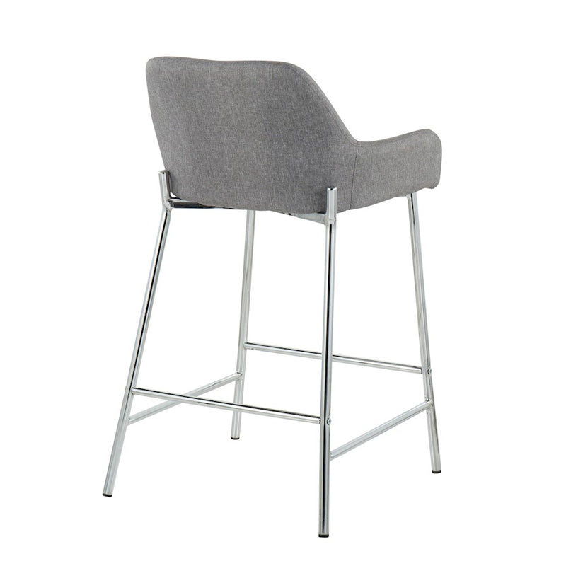 LumiSource Daniella Counter Stool, Set of 2, Chrome/Grey Fabric