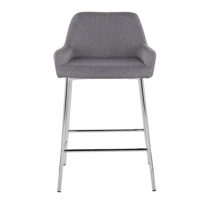 LumiSource Daniella Counter Stool, Set of 2, Chrome/Grey Fabric