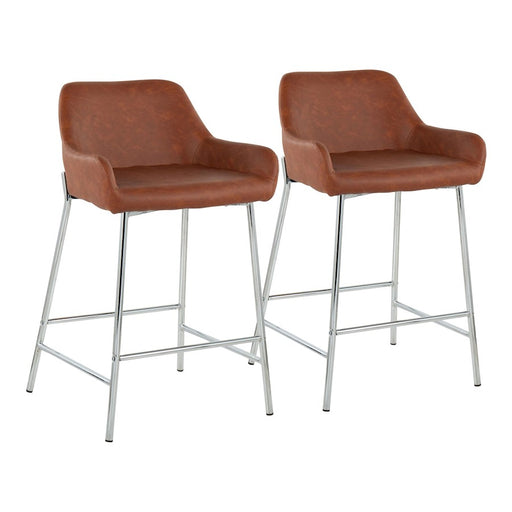 LumiSource Daniella Counter Stool, Set of 2, Chrome/Camel - B24-DNLA2CHRMPUCAM2