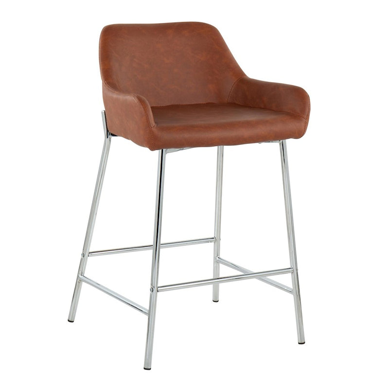 LumiSource Daniella Counter Stool, Set of 2, Chrome/Camel