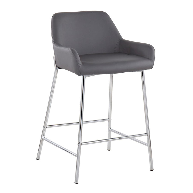 LumiSource Daniella Counter Stool, Set of 2, Chrome/Grey