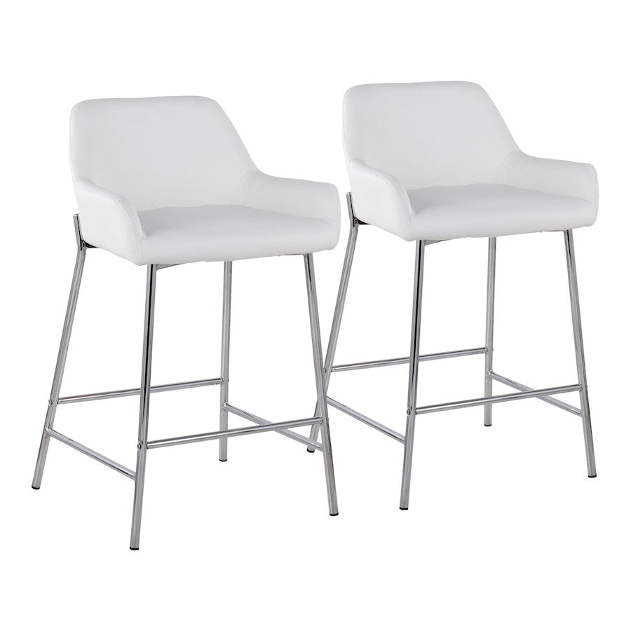 LumiSource Daniella Counter Stool, Set of 2, Chrome/White - B24-DNLA2CHRMPUW2