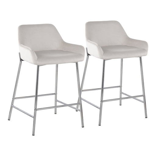 LumiSource Daniella Counter Stool, Set/2, Chrome/White Velvet - B24-DNLA2CHRMVW2
