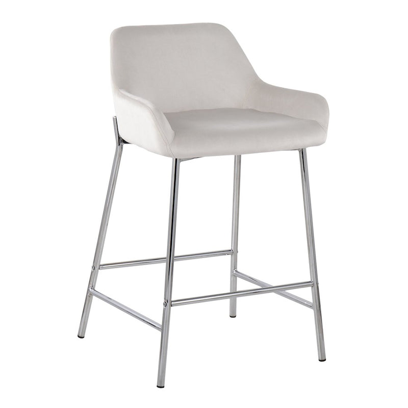 LumiSource Daniella Counter Stool, Set of 2, Chrome/White Velvet