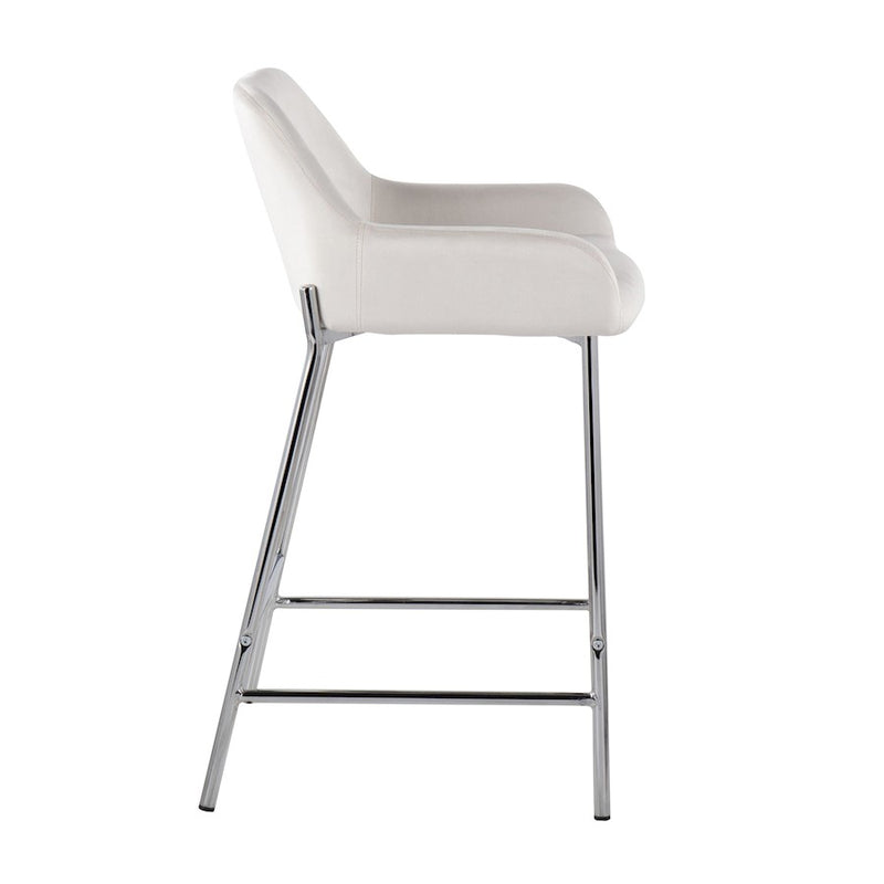 LumiSource Daniella Counter Stool, Set of 2, Chrome/White Velvet