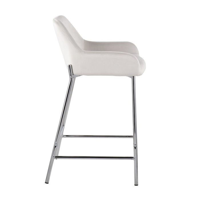 LumiSource Daniella Counter Stool, Set of 2, Chrome/White Velvet