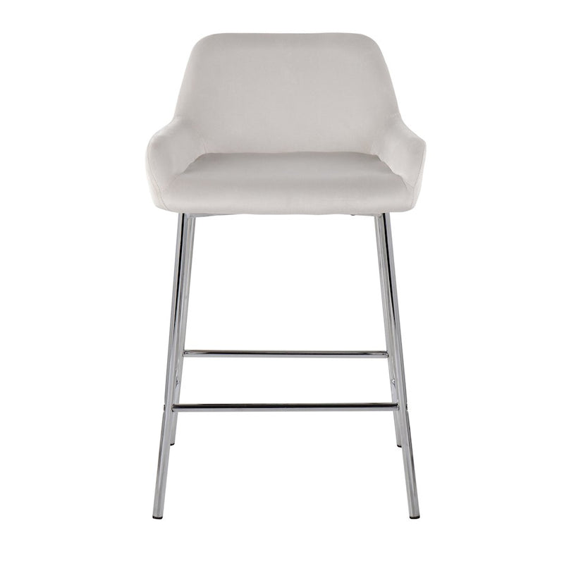 LumiSource Daniella Counter Stool, Set of 2, Chrome/White Velvet