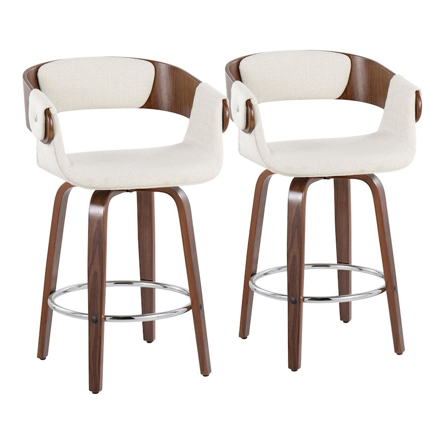 LumiSource Elisa Counter Stool, Set/2, Walnut/Cream/CH - B24-ELISA2-SWVRWLCR2