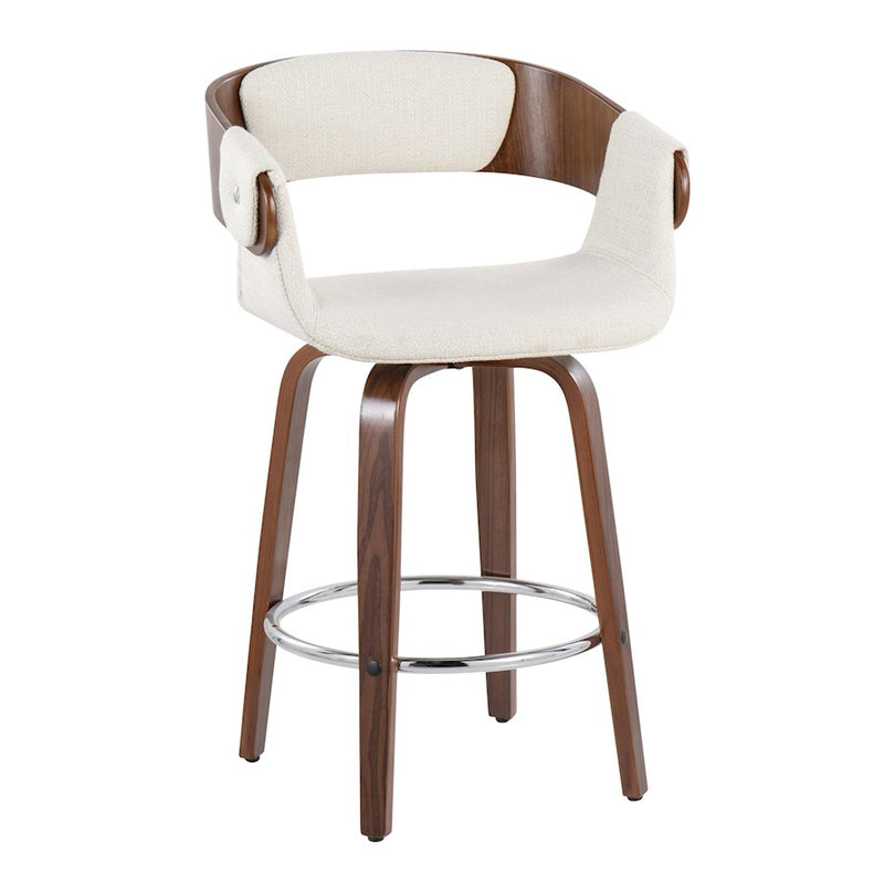 LumiSource Elisa Counter Stool, Set of 2, Walnut/Cream/Chrome
