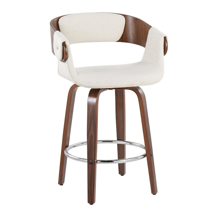 LumiSource Elisa Counter Stool, Set of 2, Walnut/Cream/Chrome