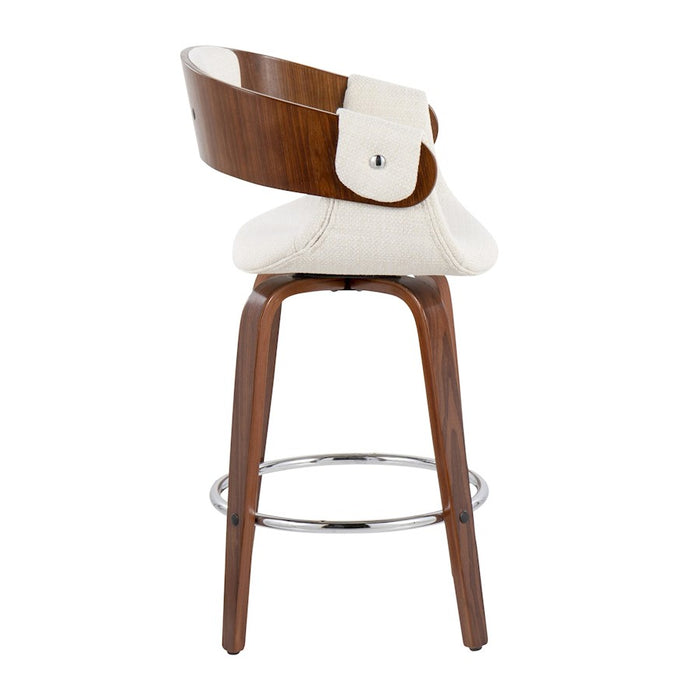 LumiSource Elisa Counter Stool, Set of 2, Walnut/Cream/Chrome