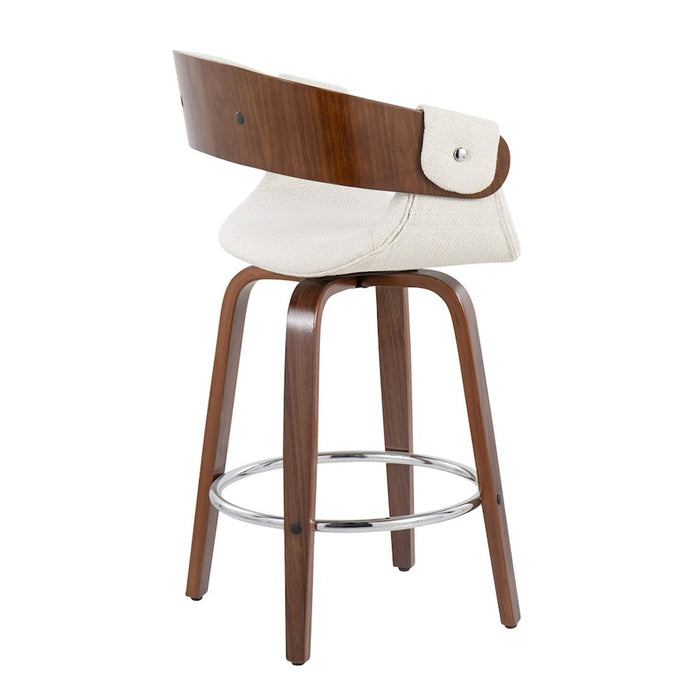 LumiSource Elisa Counter Stool, Set of 2, Walnut/Cream/Chrome